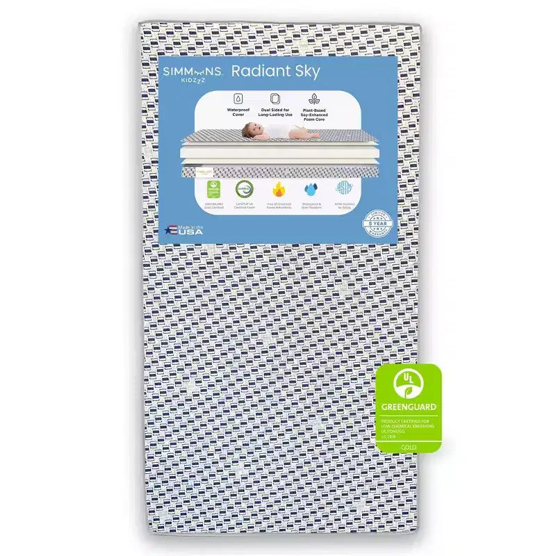 Simmons Kids' Dual Sided Baby Crib Mattress and Toddler Mattress - Radiant Sky: Firm High-Density Foam Waterproof Cover 8.5 Lbs
