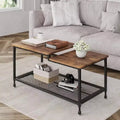 Industrial Coffee Table 2-Tier Rectangle Storage Cocktail Table Living Room Table with Mesh Shelf Metal Frame Sturdy Coffee Table Rustic Brown