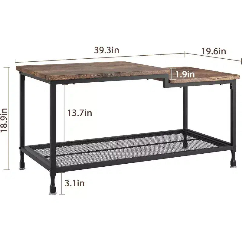 Table basse de rangement rectangulaire double couche de style industriel