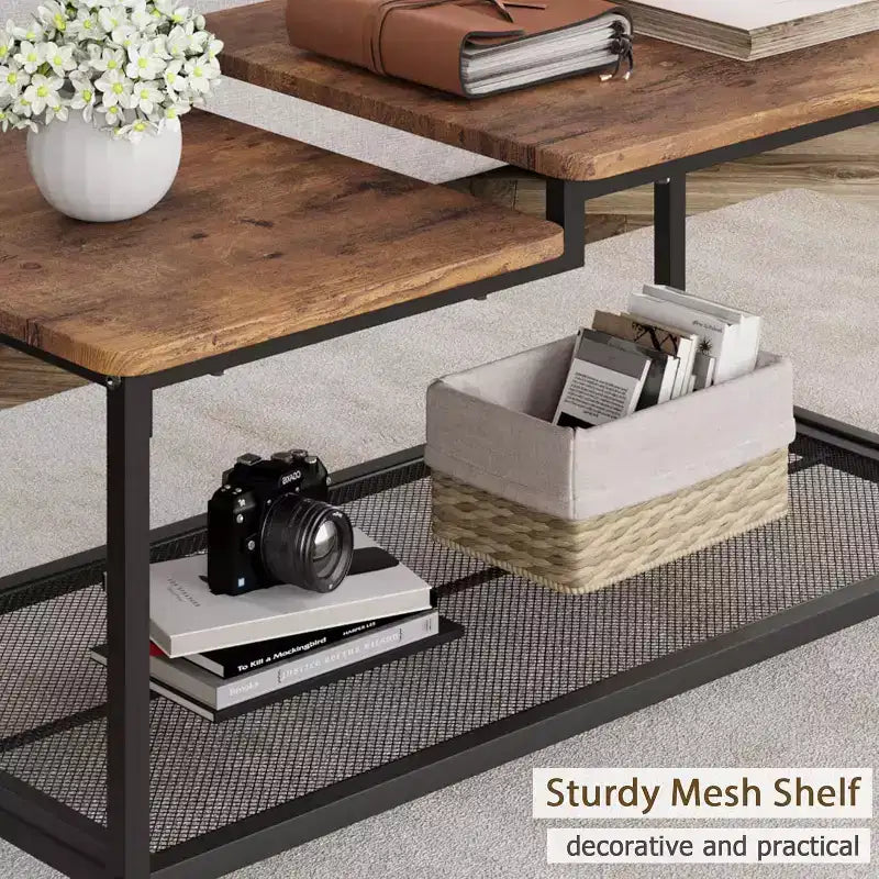 Table basse de rangement rectangulaire double couche de style industriel