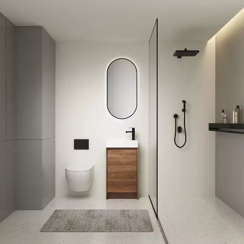 18 Inch Bathroom Vanity with Single Sink Freestanding Ceramic Basin Storage Cabinet Soft Closing Doors and Adjustable Shelf
