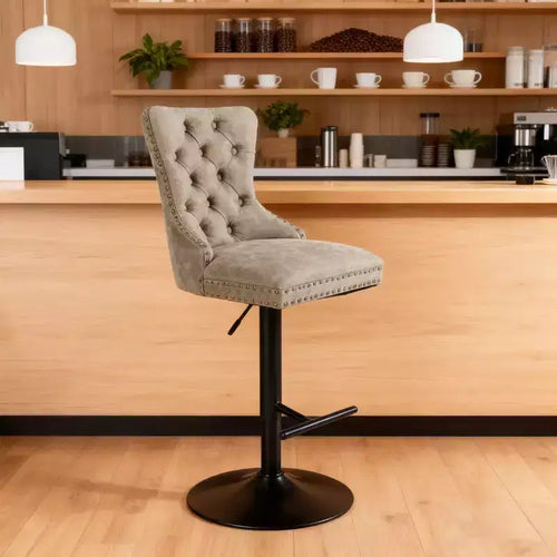 Homy Casa Set of 2 Adjustable Tufted Swivel Bar Stools with Footrests and Metal Base for Kitchen Island or Home Bar Olive Green