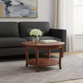 Table basse ronde en noyer avec étagère
