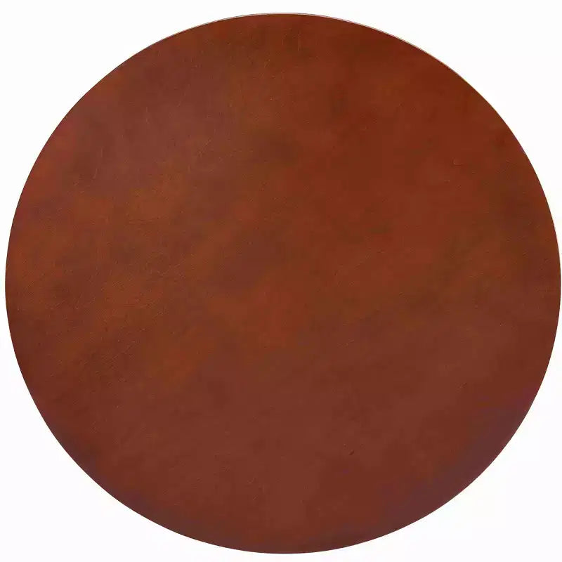 Table basse ronde en noyer avec étagère