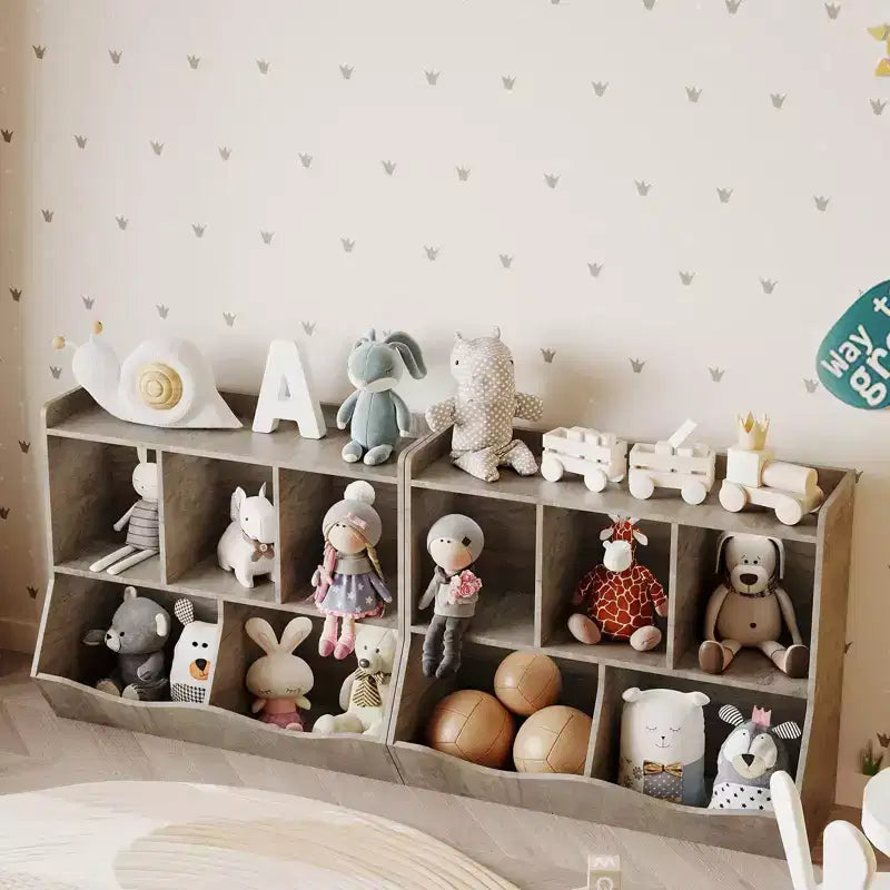 Étagère de rangement en bois qui fait aussi office de bibliothèque