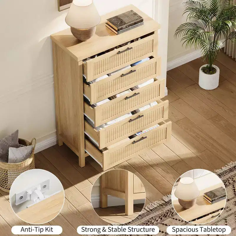 Commode à cinq tiroirs grande capacité avec design encastré