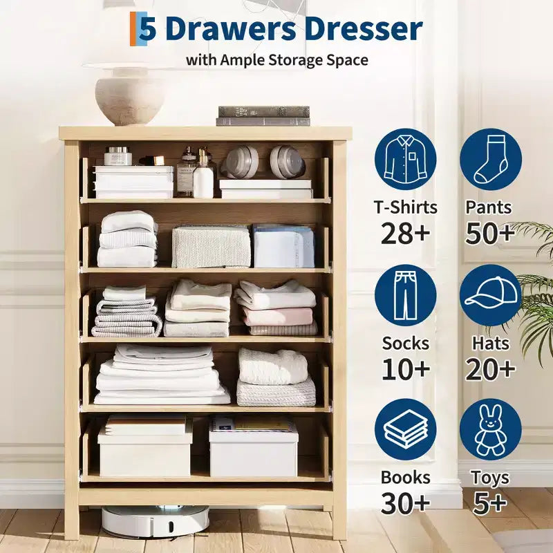 Commode à cinq tiroirs grande capacité avec design encastré