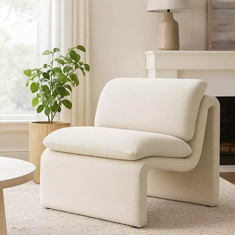 Royal Hampton Accent Chair Curved Open Base Armless Modern Ivory Boucle