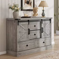 4 Drawer Dresser for Bedroom 45 in Wood Dressers With Sliding Barn Doors TV Stand With Large Drawers & Bar Handles for Closet Living Room