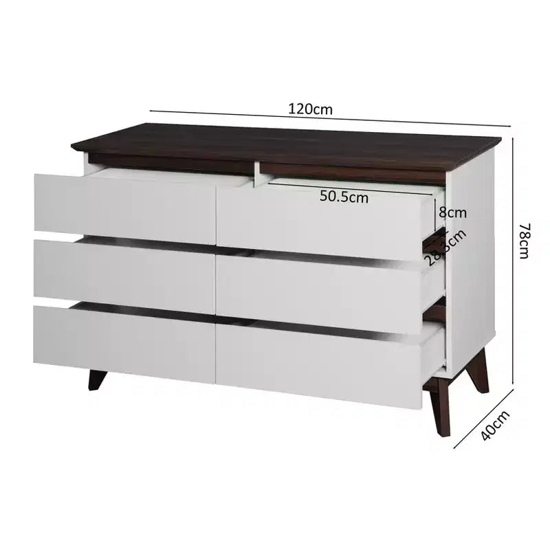 Commode de rangement moderne en bois avec 6 tiroirs
