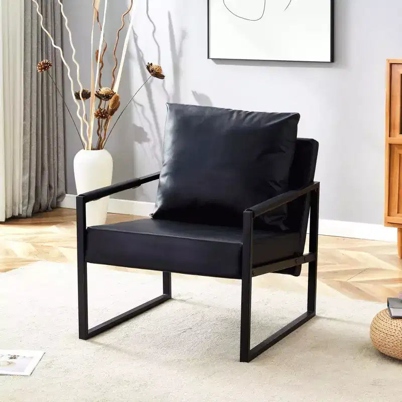 Zeus & Ruta Classic PU Leather Accent Chair with Metal Frame Ergonomic Design