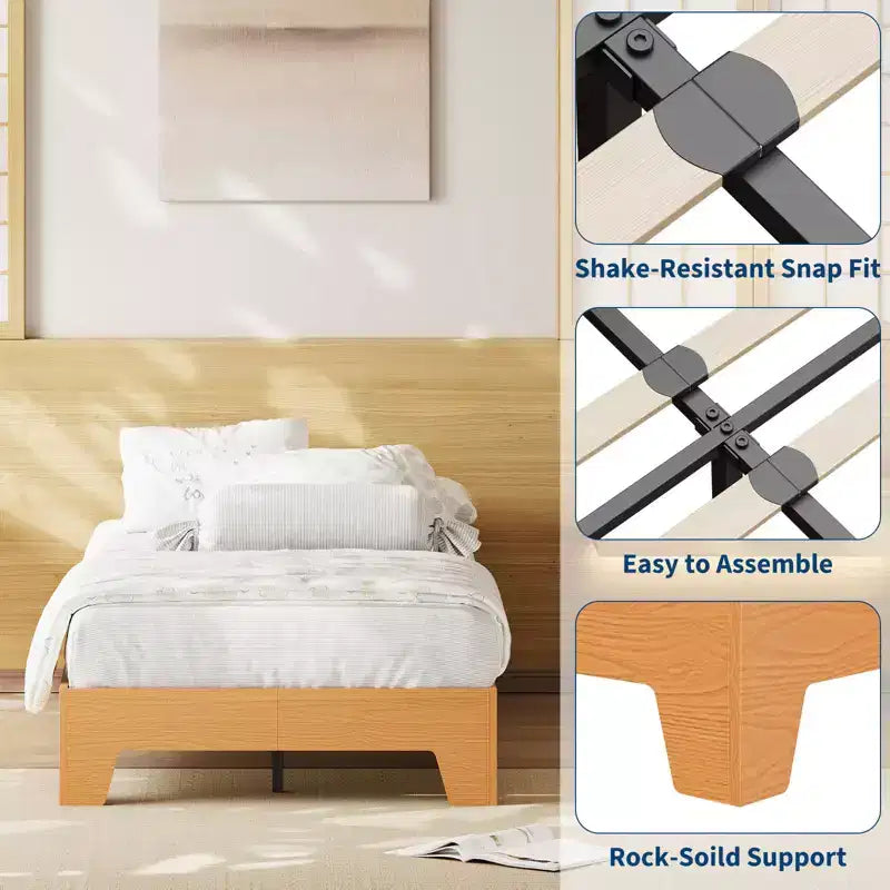 Cadre de lit plateforme simple king-size en bois