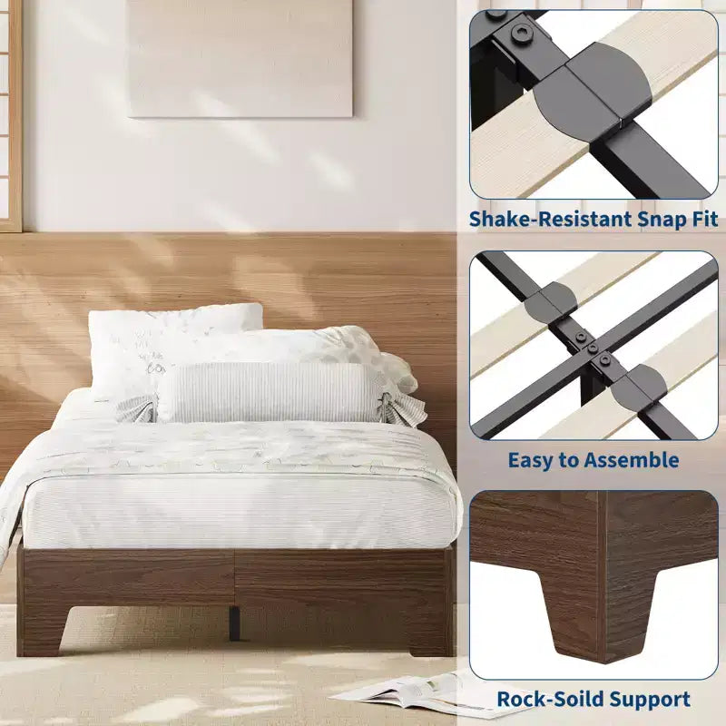 Cadre de lit plateforme simple king-size en bois