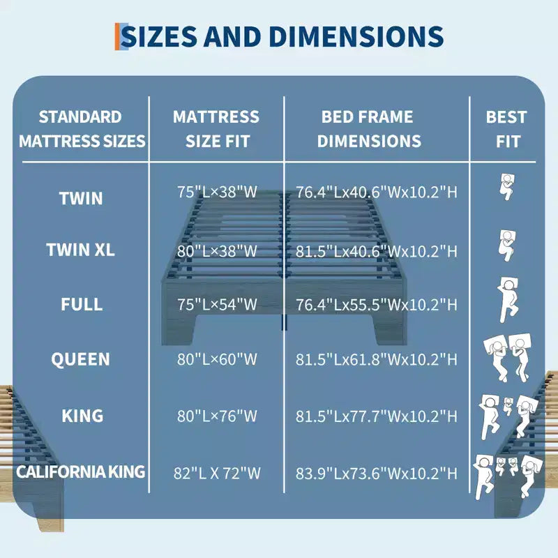 Cadre de lit plateforme simple king-size en bois