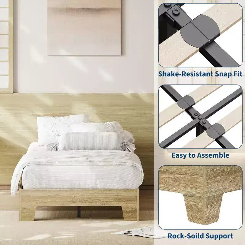 Cadre de lit plateforme simple king-size en bois
