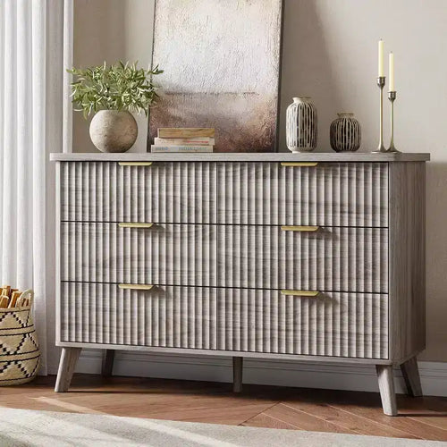Fluted Dresser for Bedroom with 6 Deep Drawers 47.2 in Wide Modern Chest of Drawers