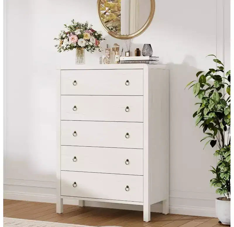 White 5 Drawer Dresser Modern Closet Dressers Chest of Drawers Wood Storage Dresser Chest of Drawers Clothes Organizer