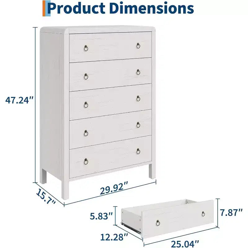 Commode blanche à cinq tiroirs, armoire moderne