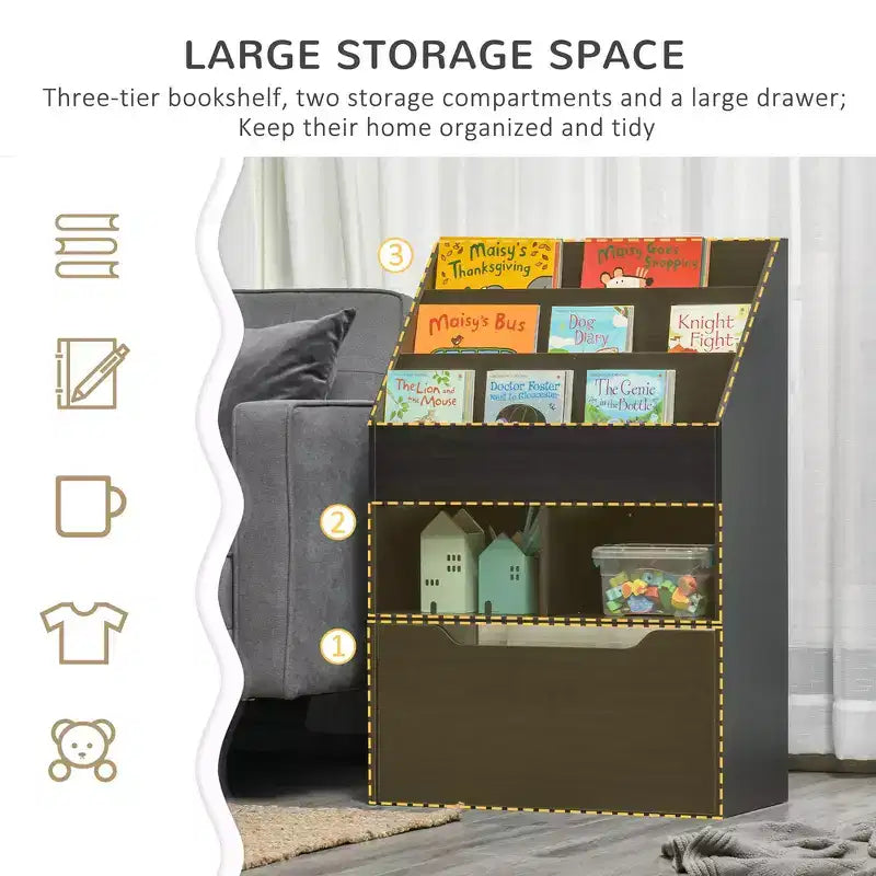 Étagère à livres pour enfants avec étagères à plusieurs niveaux et tiroirs de rangement