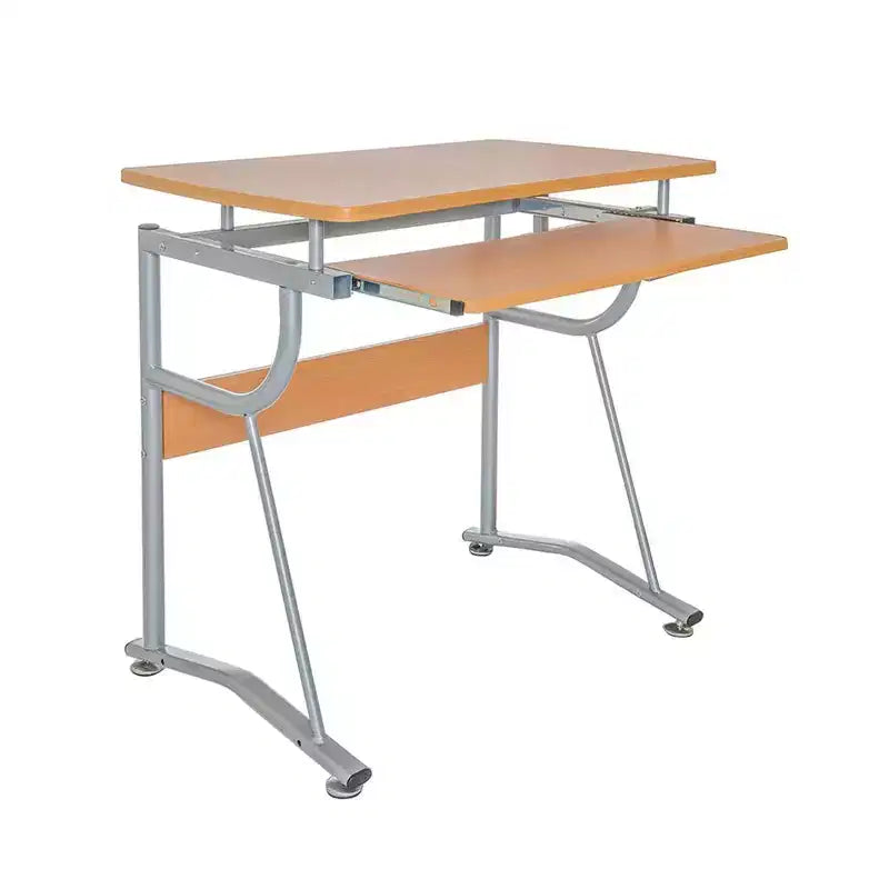 Compact Computer Desk With Side Shelf And Keyboard Panel Cherry