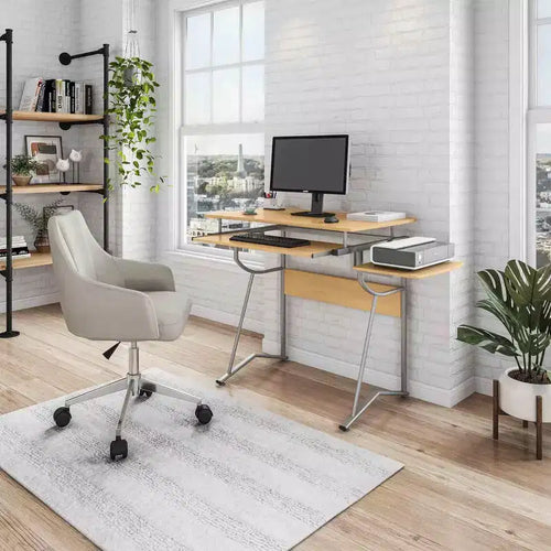 Bureau informatique compact en merisier