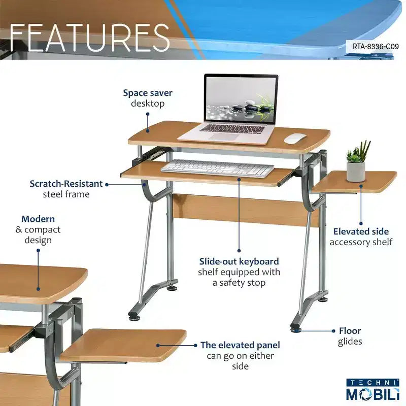 Bureau informatique compact en merisier