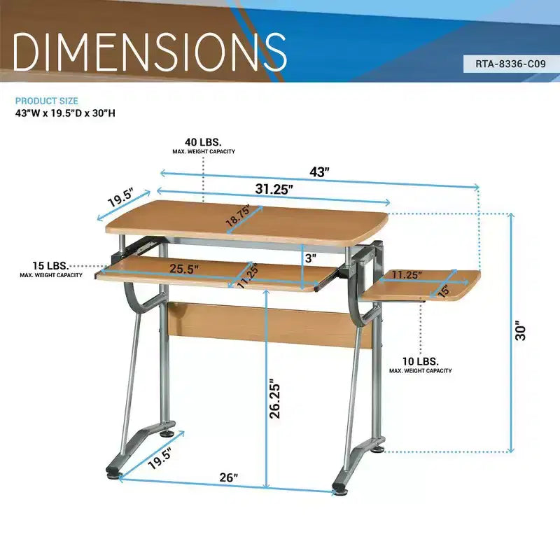 Bureau informatique compact en merisier