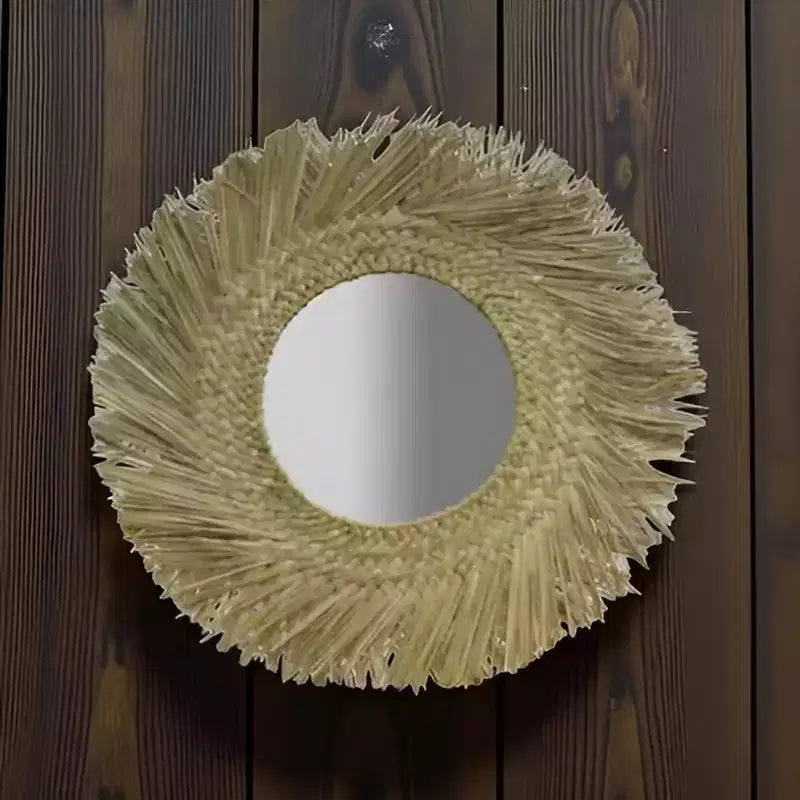 Miroir mural rond en algues, cadre tissé naturel de 36 pouces