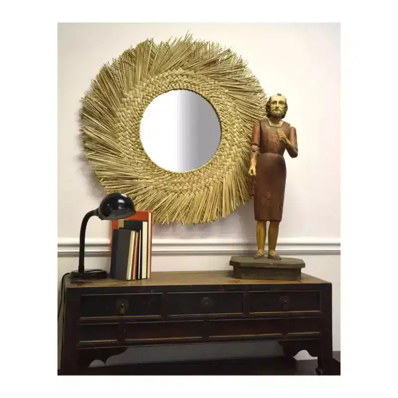 Miroir mural rond en algues, cadre tissé naturel de 36 pouces