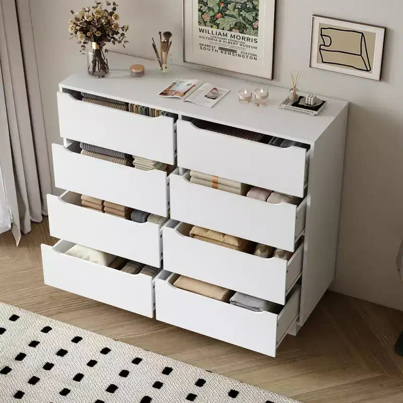 Commode longue en bois moderne à 8 tiroirs