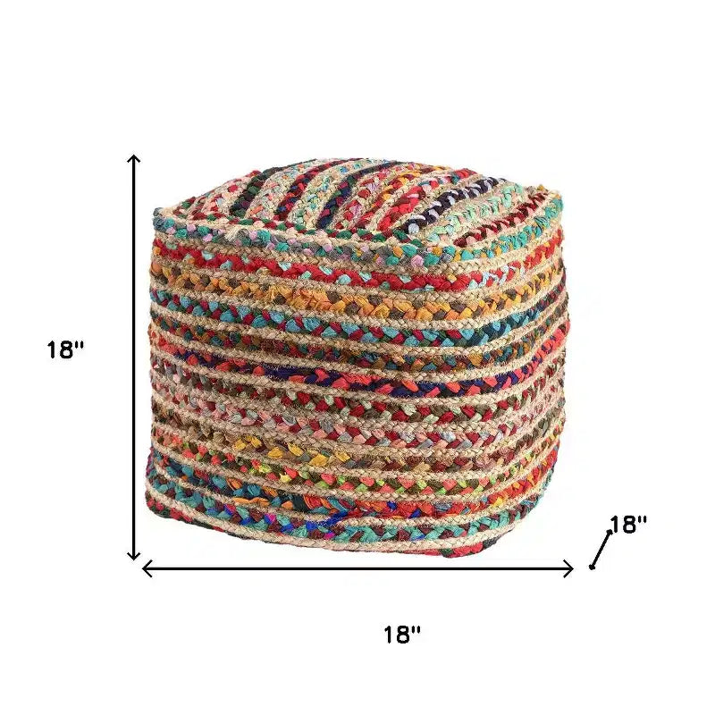 Coussins et poufs rayés arc-en-ciel en jute tressée et polyester