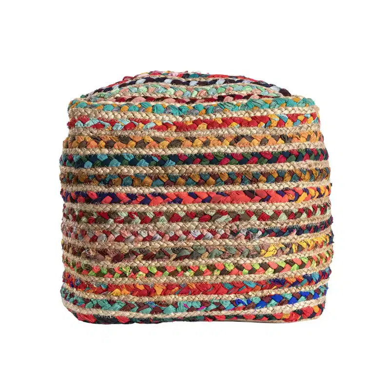 Coussins et poufs rayés arc-en-ciel en jute tressée et polyester