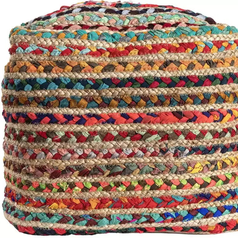 Coussins et poufs rayés arc-en-ciel en jute tressée et polyester