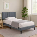Royal Hampton Full Bed Soft Channel Tufted Charcoal Gray Linen Upholstery