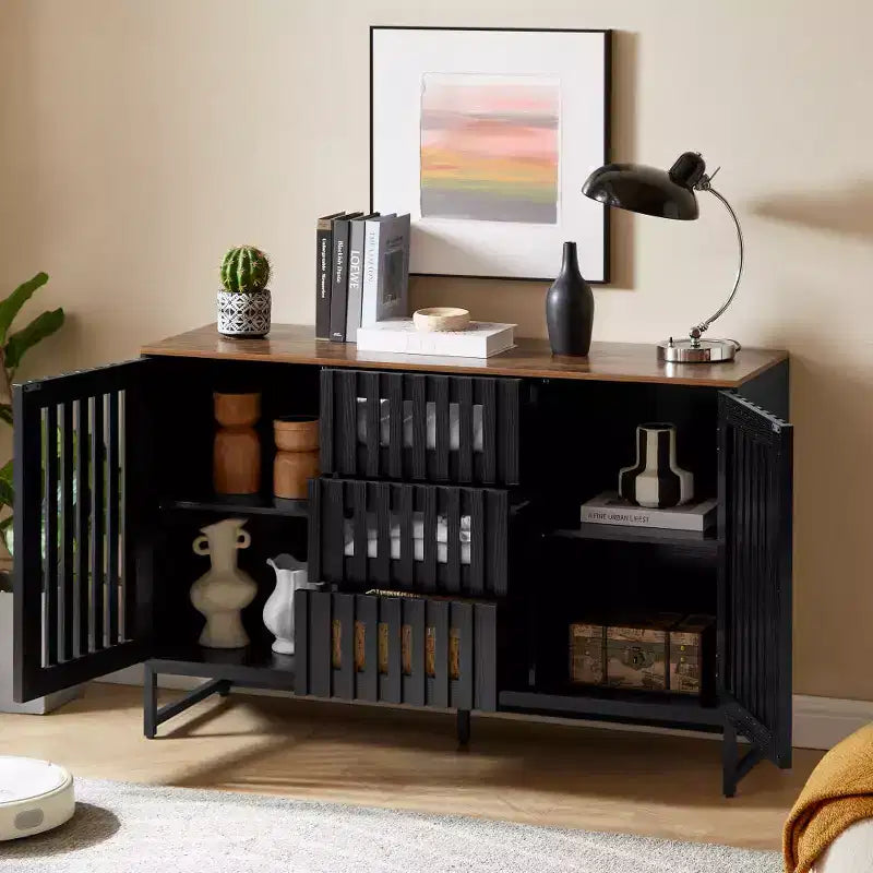 Meuble de rangement à lattes, à grille et rayé, de style moderne
