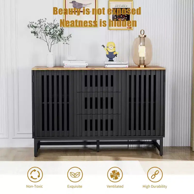 Meuble de rangement à lattes, à grille et rayé, de style moderne