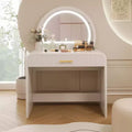 Makeup Vanity Table with Lighted Mirror Bedroom Vanity Desk Contemporary Vanity Set with Padded Stool Dressing Table with Spacious Drawers