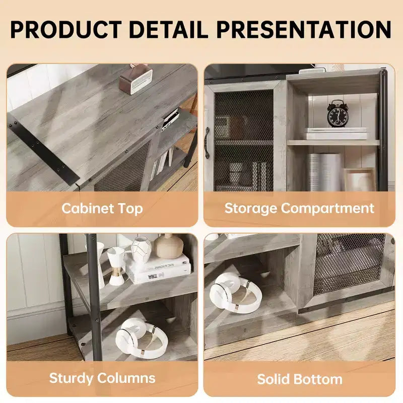 Meuble TV double couche avec panneau de commande rétro en bois