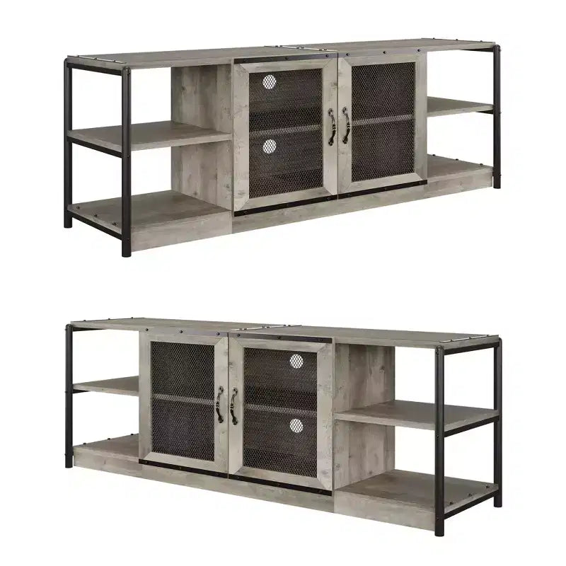 Meuble TV double couche avec panneau de commande rétro en bois