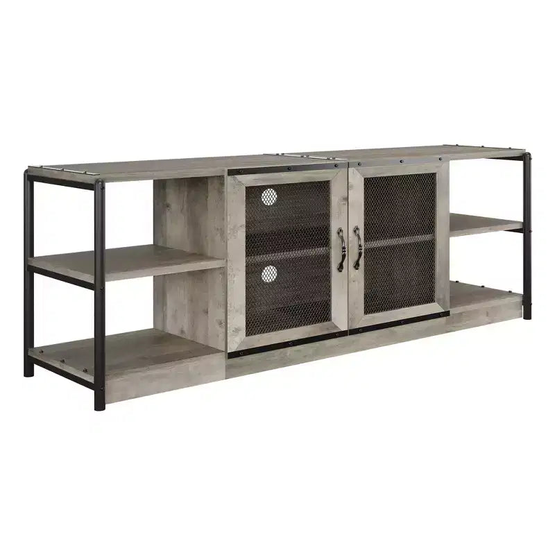 Meuble TV double couche avec panneau de commande rétro en bois