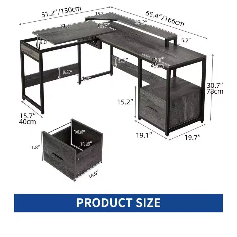 Bureau d'angle en L réglable en hauteur pour ordinateur
