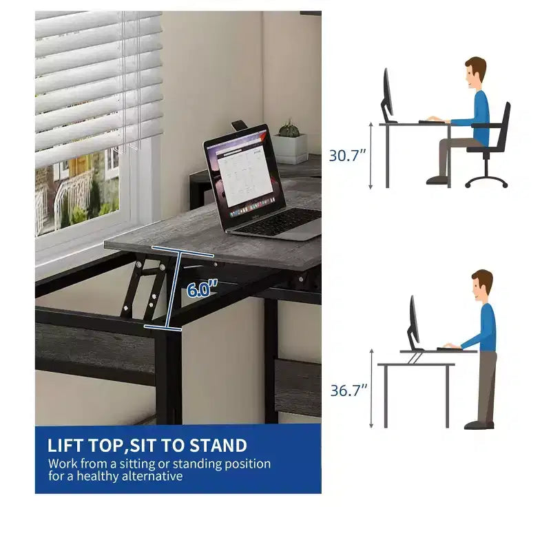 Bureau d'angle en L réglable en hauteur pour ordinateur