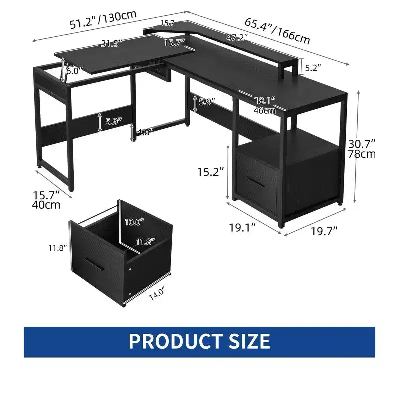 Bureau d'angle en L réglable en hauteur pour ordinateur