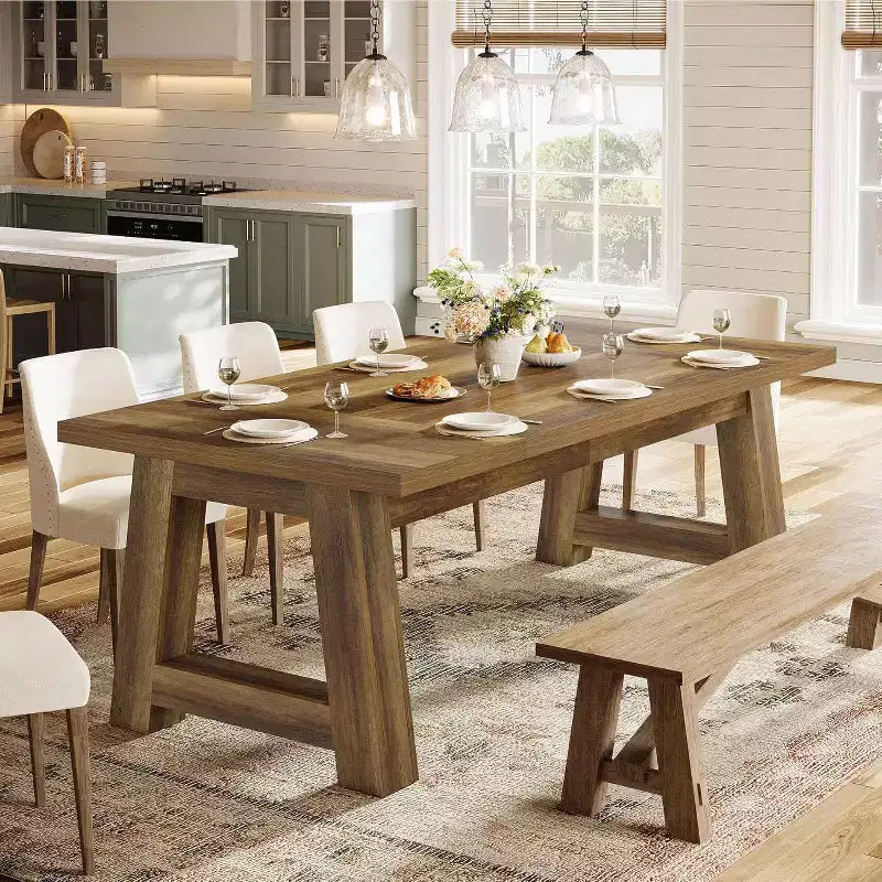 Lantine 70.5'' Dining Table for 6-8 Farmhouse Wood Kitchen Table Rectangle Dinner Furniture for Home Dining Room