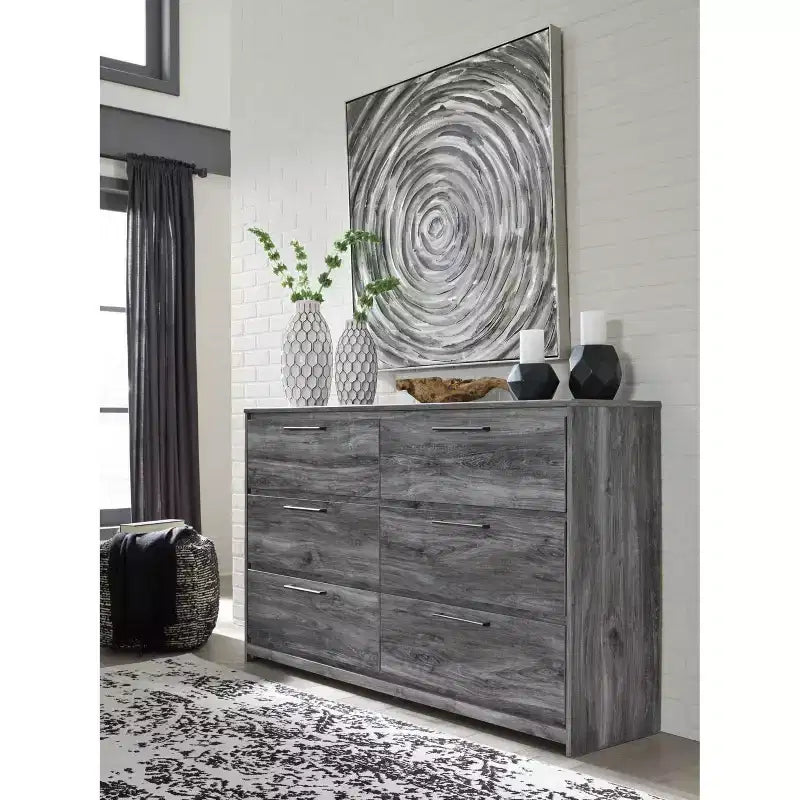 Baystorm Dresser Gray - Signature Design by Ashley: 6 Drawer Storage Modern Handles MDF Frame