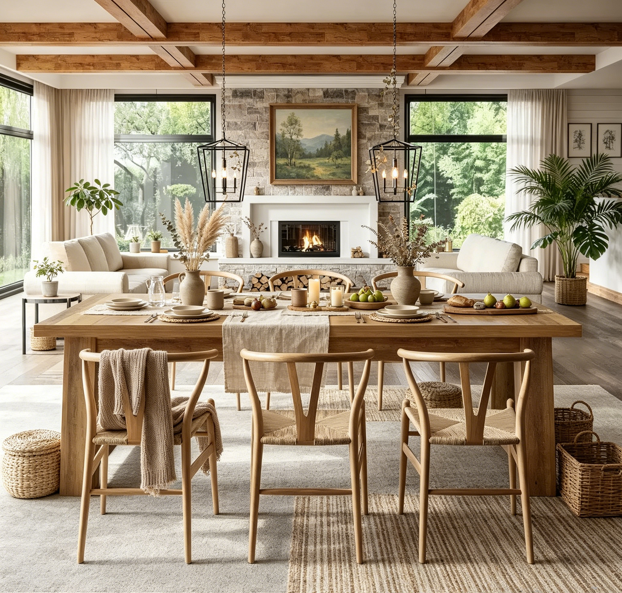 Table de salle à manger de cuisine en bois de style fermier