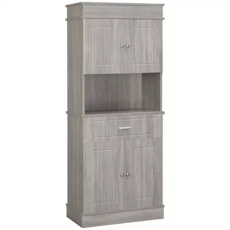 HOMCOM 72 Kitchen Buffet with Hutch Freestanding Pantry Cupboard with Utility Drawer Anti-tipping 2 Door Cabinets and Countertop Gray Wood Grain