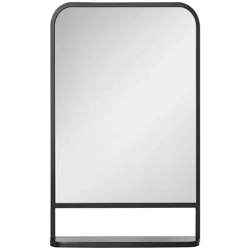 HOMCOM 34 x 21 Rectangle Modern Wall Mirror with Storage Shelf Mirrors for Wall in Living Room Bedroom Black
