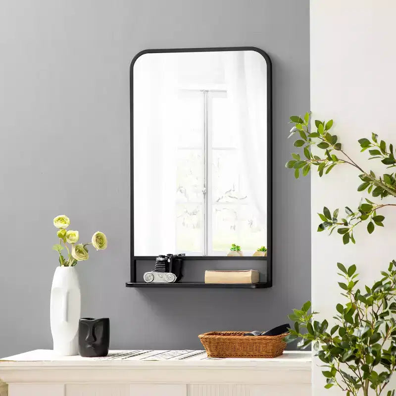 Miroir mural rectangulaire moderne avec étagère de rangement