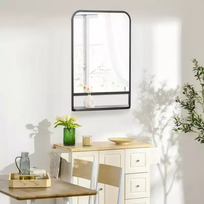 Miroir mural rectangulaire moderne avec étagère de rangement
